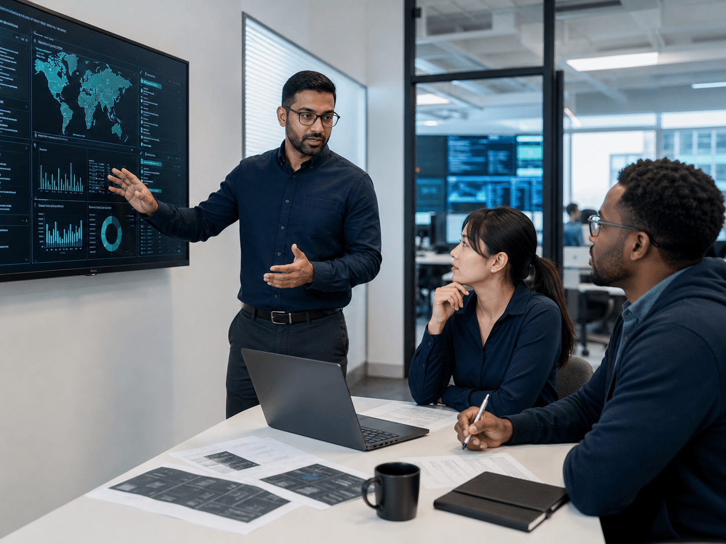 Cybersecurity team learning from a collaborative security workshop