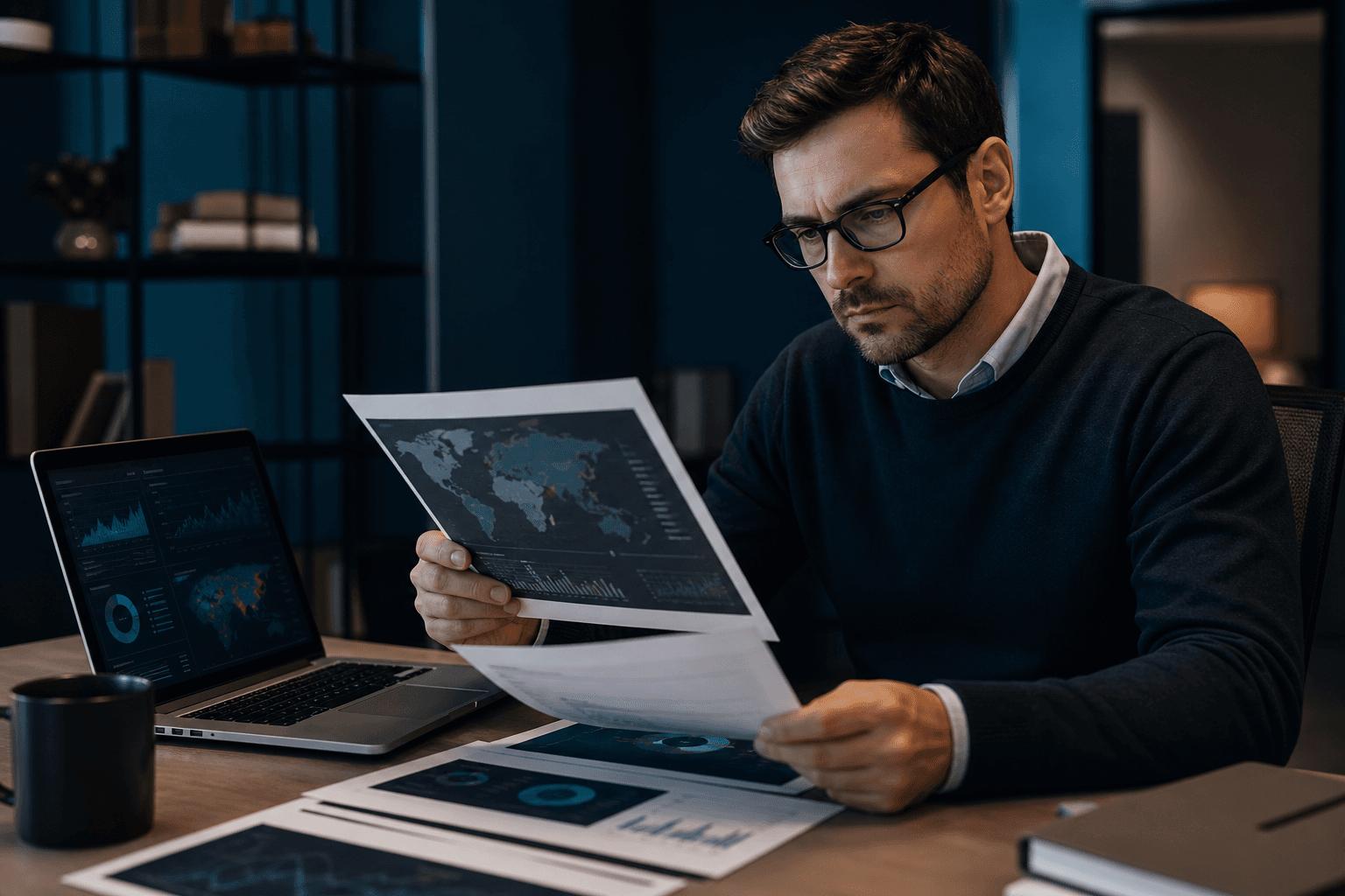 Security analyst reviewing a cybersecurity research report