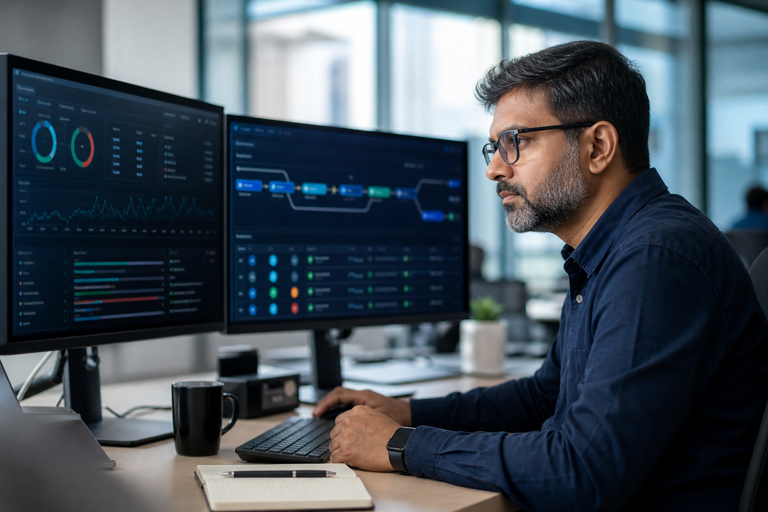 Security engineer reviewing continuous testing and release activity